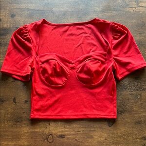 SHEIN Red Puff Sleeve Bustier Crop Blouse